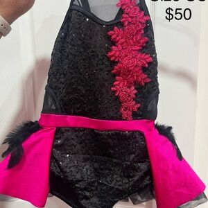Weissman Black and Pink Floral Dance Costume